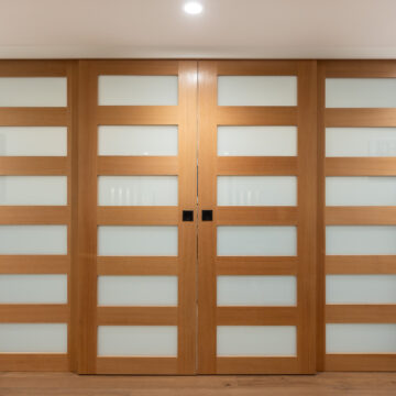 Custom Wood Sliding Doors with Frosted Glass Panels